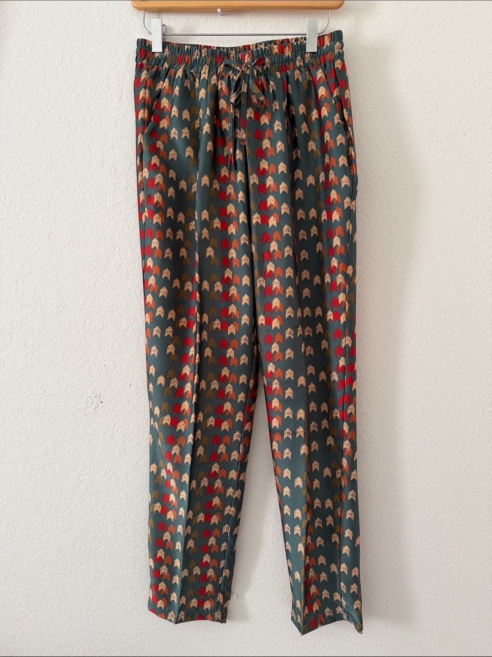 Women's Forest Green Patterned Drawstring Pants
